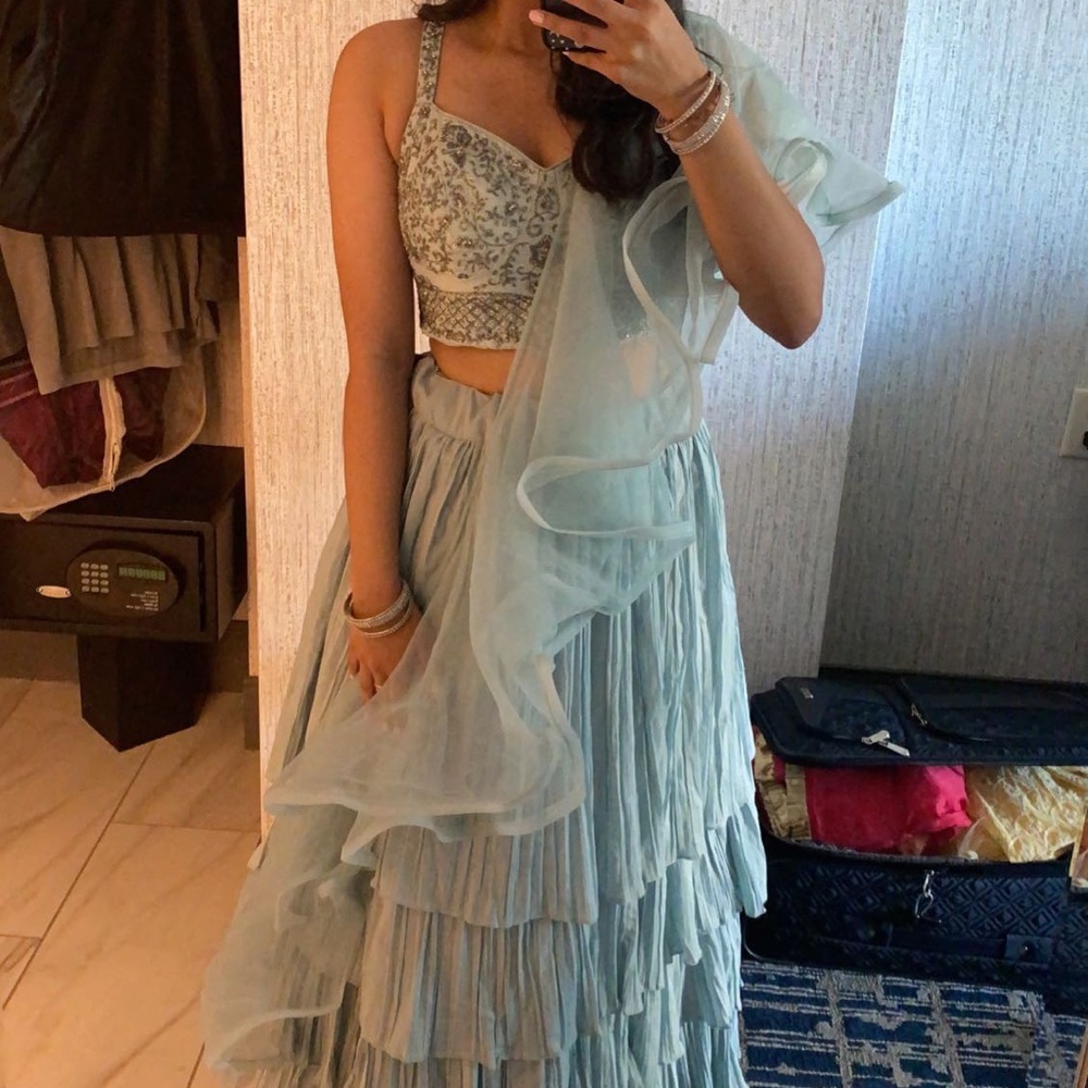 Blue Ruffle Lehenga - Picture 2 of 4